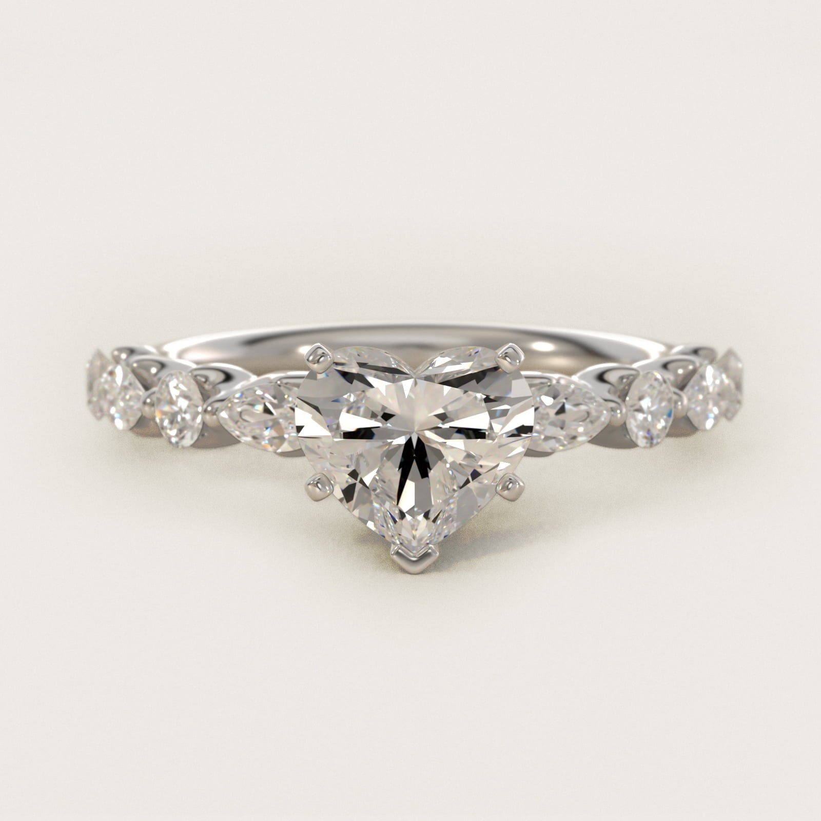 Floating Marquise and Round Engagement Ring in 14k White Gold (2/5 ct. tw.) - Heart Center