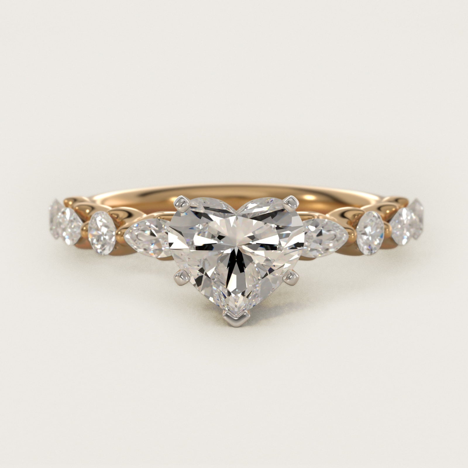 Floating Marquise and Round Engagement Ring in 14K Yellow Gold (2/5 ct. tw.) - Heart Center