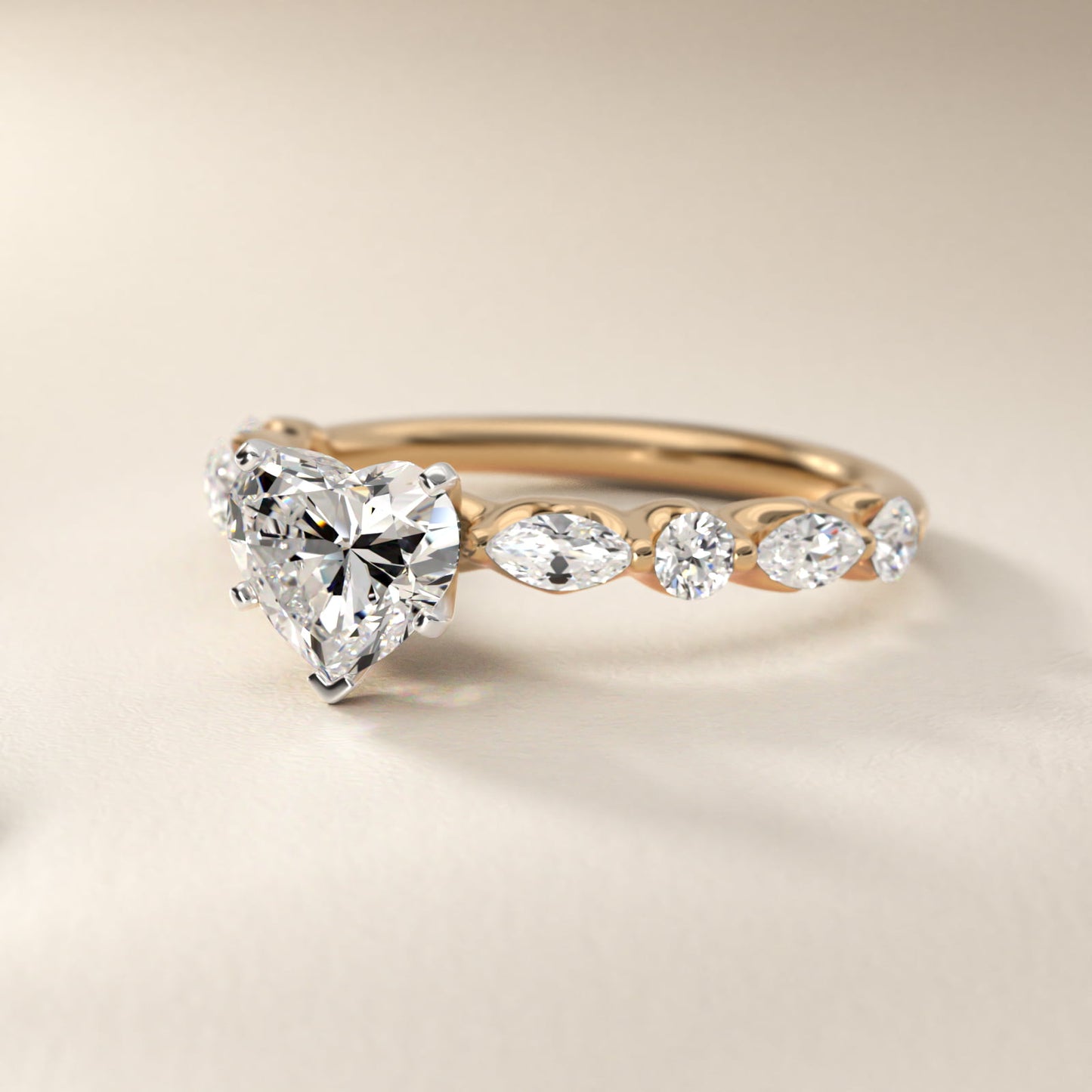 Floating Marquise and Round Engagement Ring in 14K Yellow Gold (2/5 ct. tw.) - Heart Center