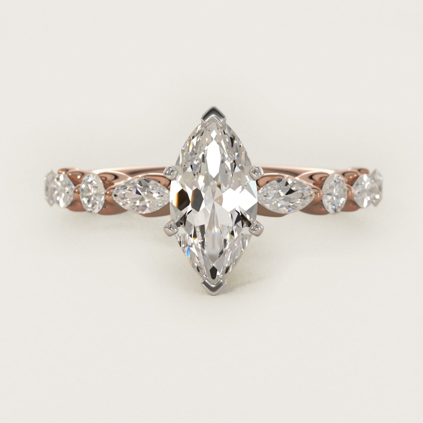 Floating Marquise and Round Engagement Ring in 14k Rose Gold (2/5 ct. tw.) - Marquise Center