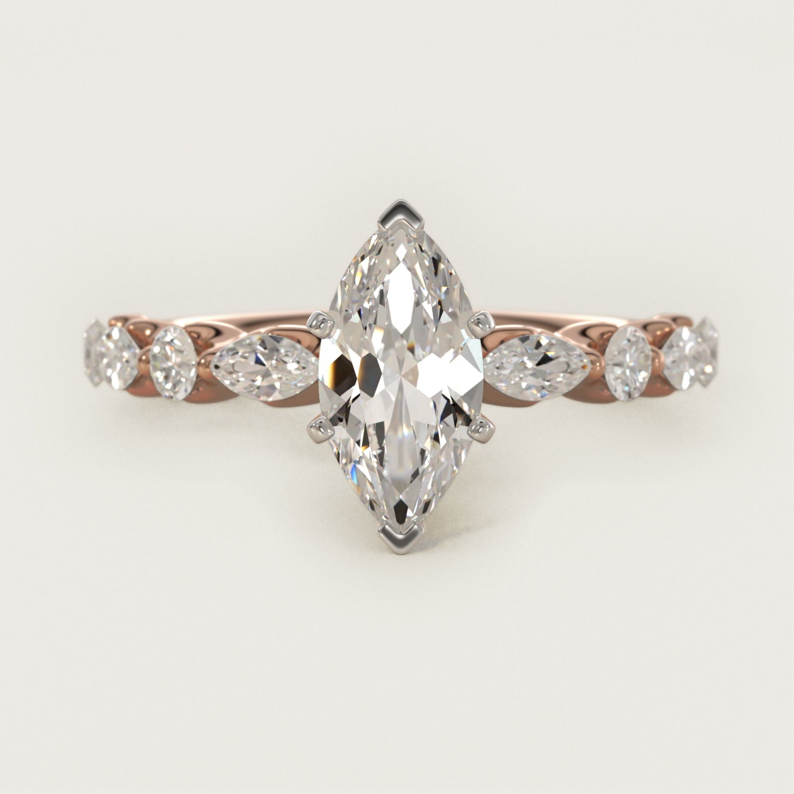 Floating Marquise and Round Engagement Ring in 14k Rose Gold (2/5 ct. tw.) - Marquise Center