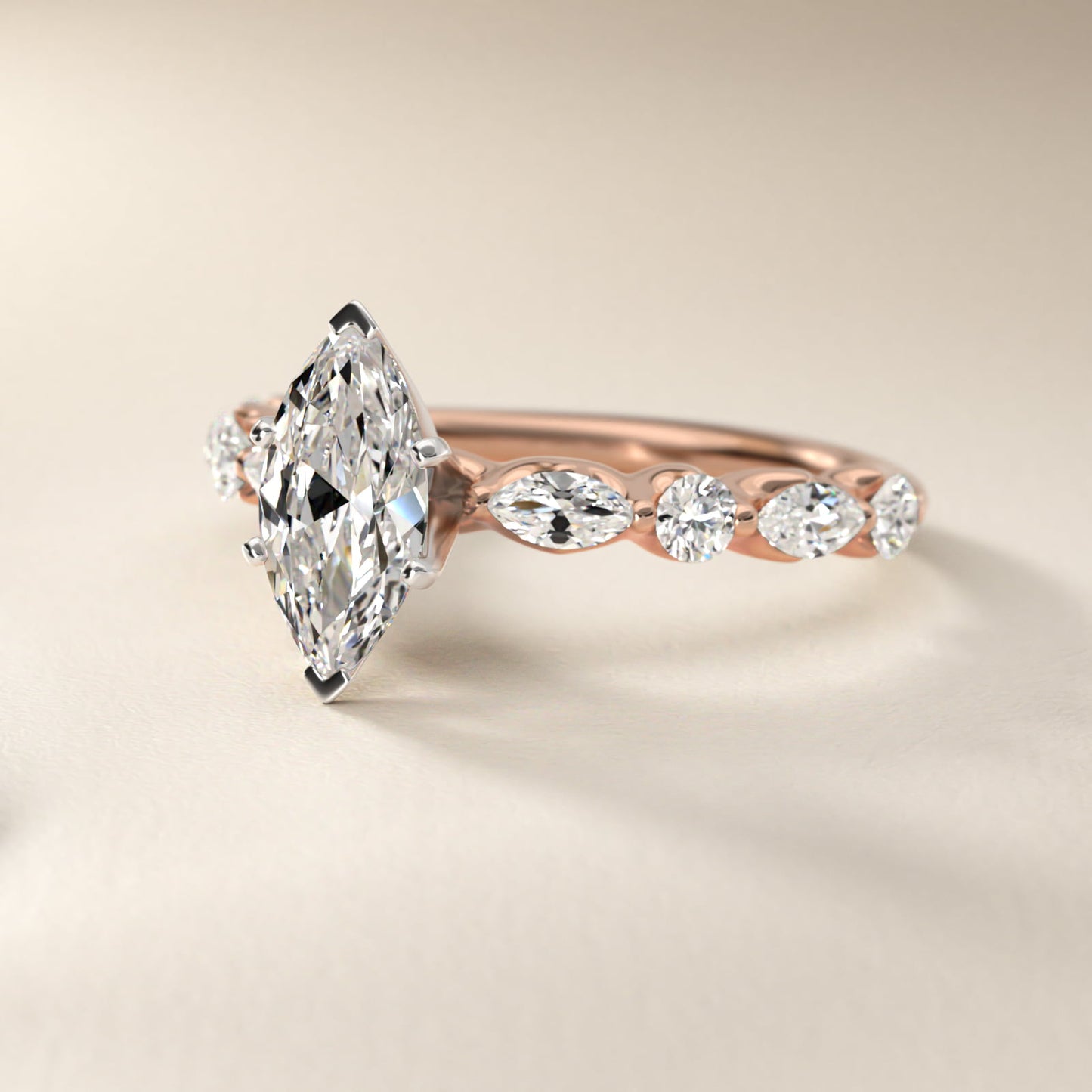 Floating Marquise and Round Engagement Ring in 14k Rose Gold (2/5 ct. tw.) - Marquise Center