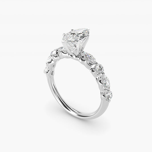 Floating Marquise and Round Engagement Ring in 14k White Gold (2/5 ct. tw.) - Marquise Center