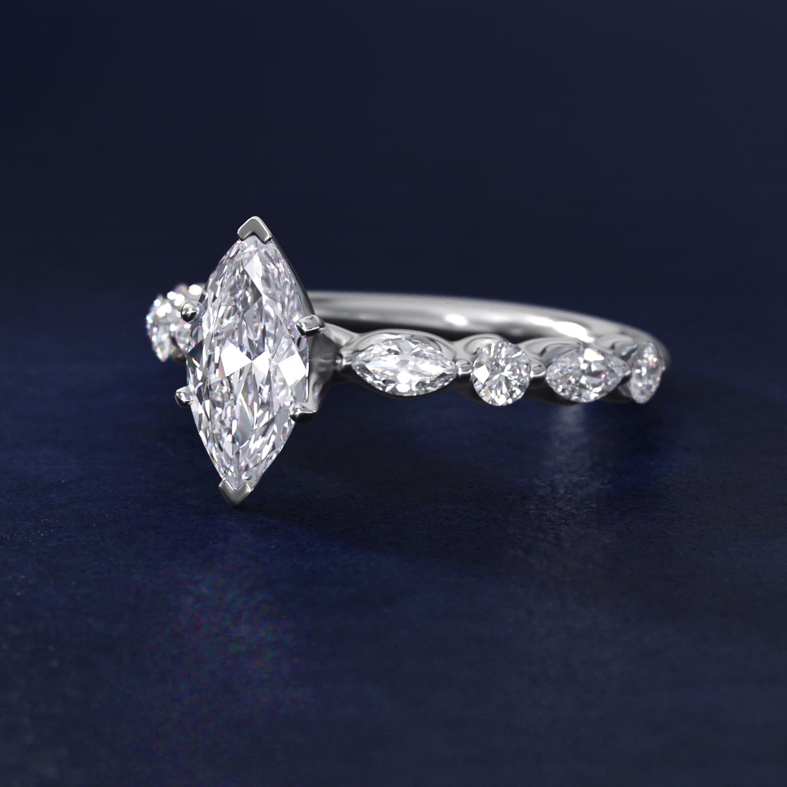 Floating Marquise and Round Engagement Ring in 14k White Gold (2/5 ct. tw.) - Marquise Center