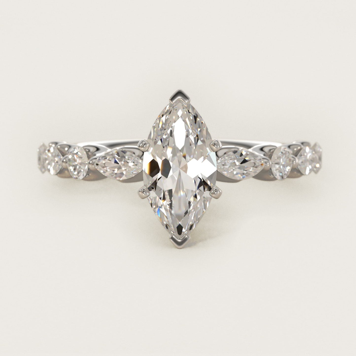 Floating Marquise and Round Engagement Ring in 14k White Gold (2/5 ct. tw.) - Marquise Center