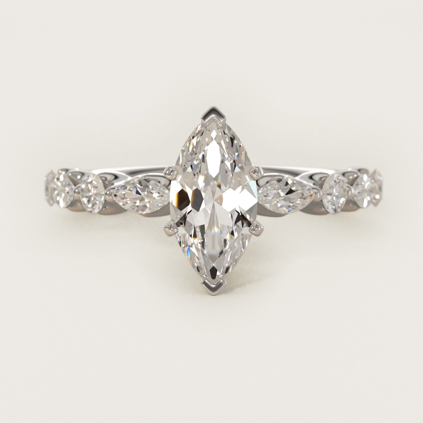 Floating Marquise and Round Engagement Ring in 14k White Gold (2/5 ct. tw.) - Marquise Center