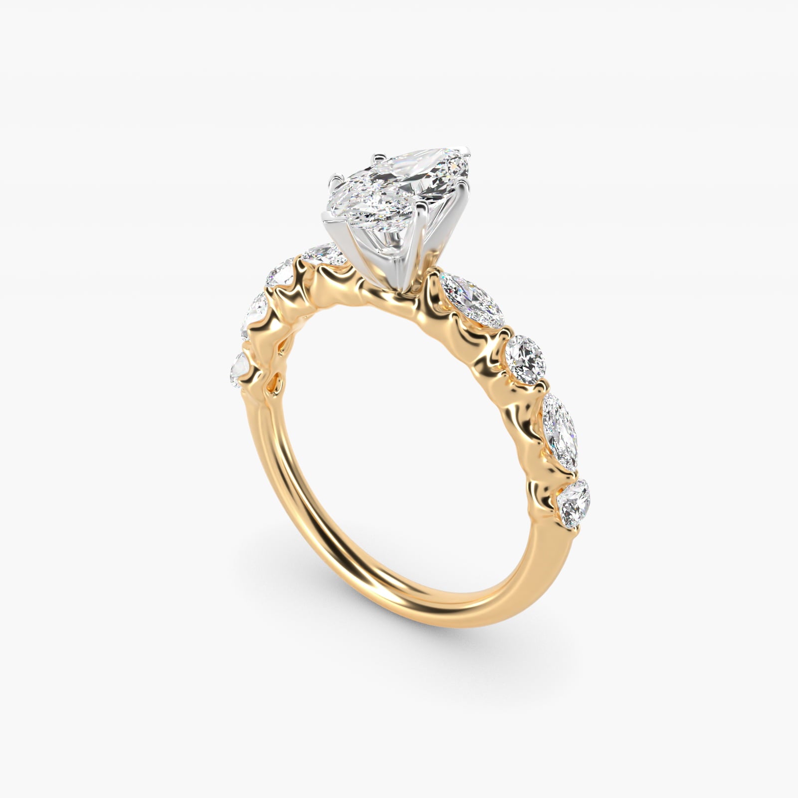 Floating Marquise and Round Engagement Ring in 14K Yellow Gold (2/5 ct. tw.) - Marquise Center