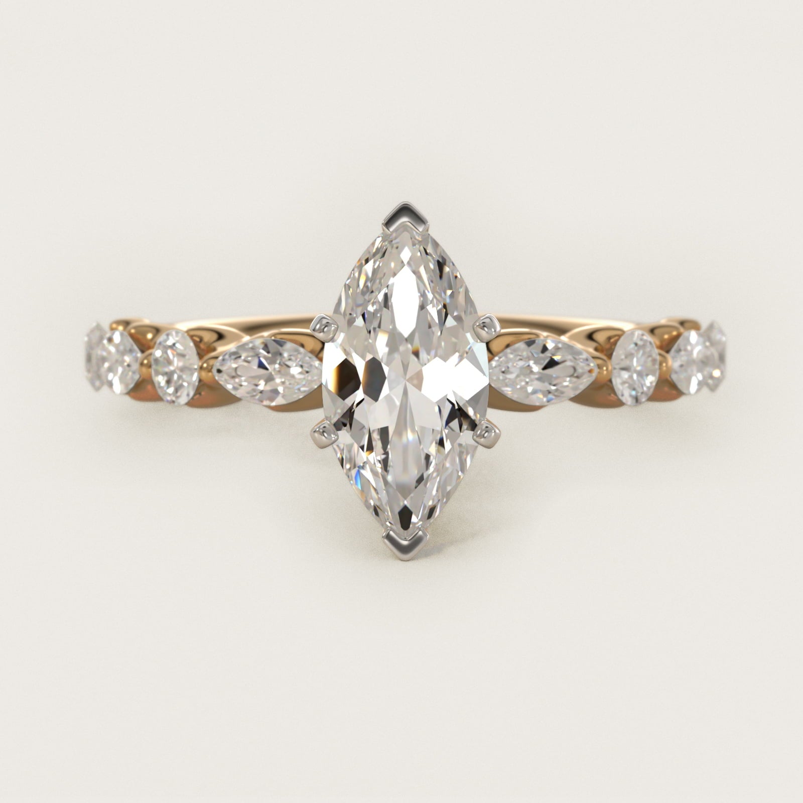 Floating Marquise and Round Engagement Ring in 14K Yellow Gold (2/5 ct. tw.) - Marquise Center