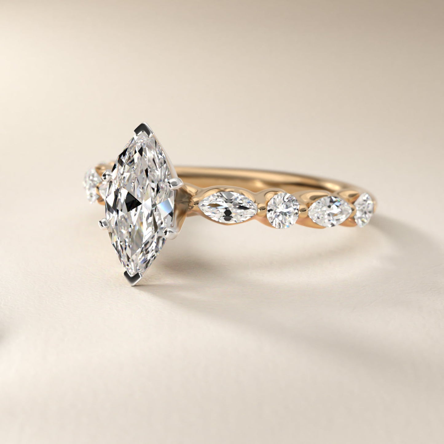 Floating Marquise and Round Engagement Ring in 14K Yellow Gold (2/5 ct. tw.) - Marquise Center