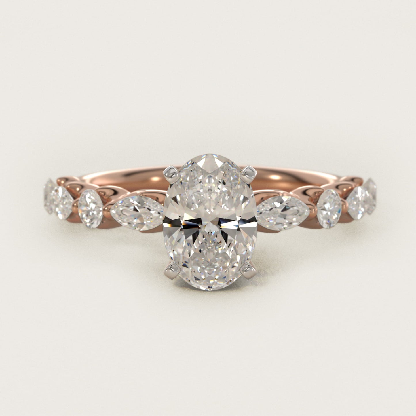 Floating Marquise and Round Engagement Ring in 14k Rose Gold (2/5 ct. tw.) - Oval Center