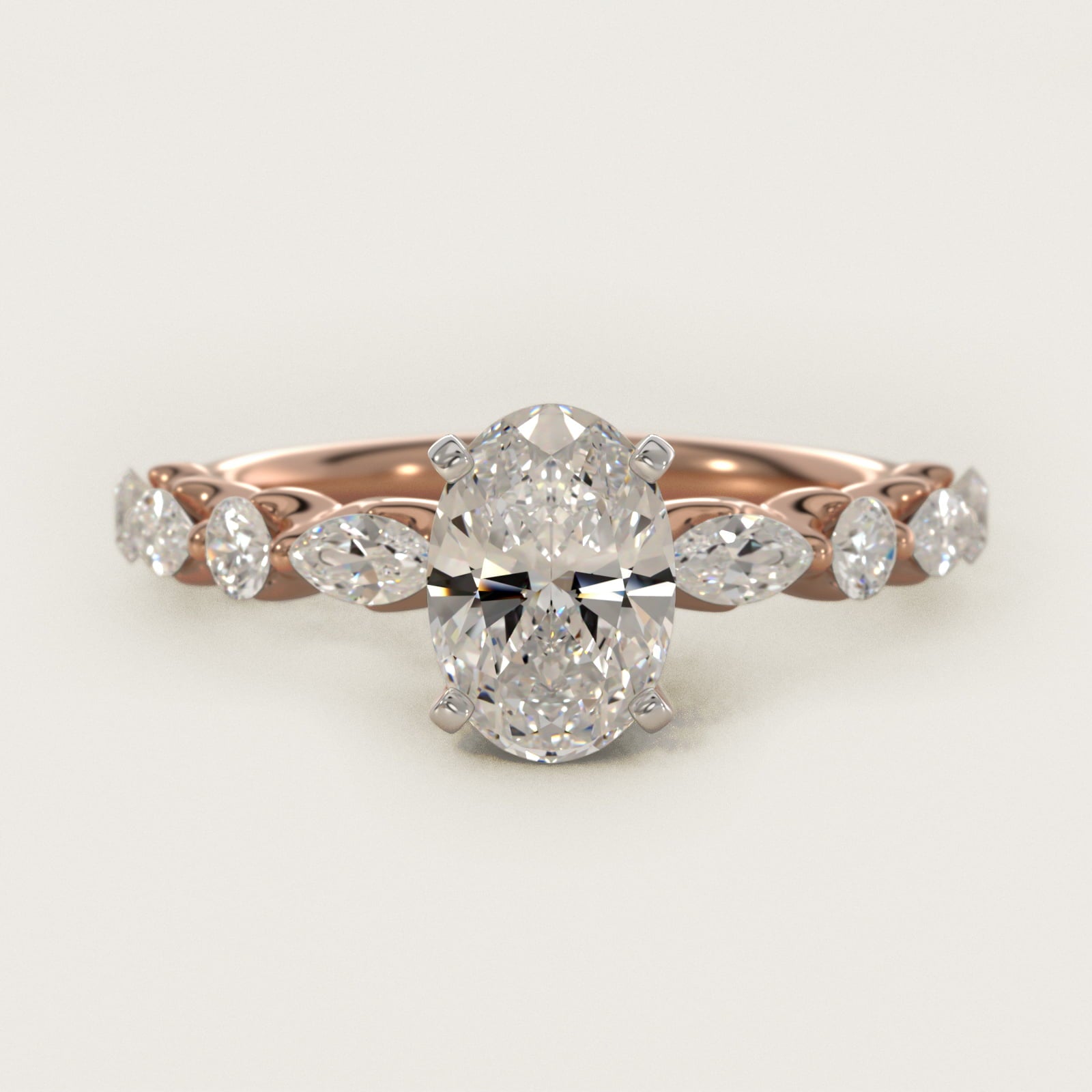 Floating Marquise and Round Engagement Ring in 14k Rose Gold (2/5 ct. tw.) - Oval Center