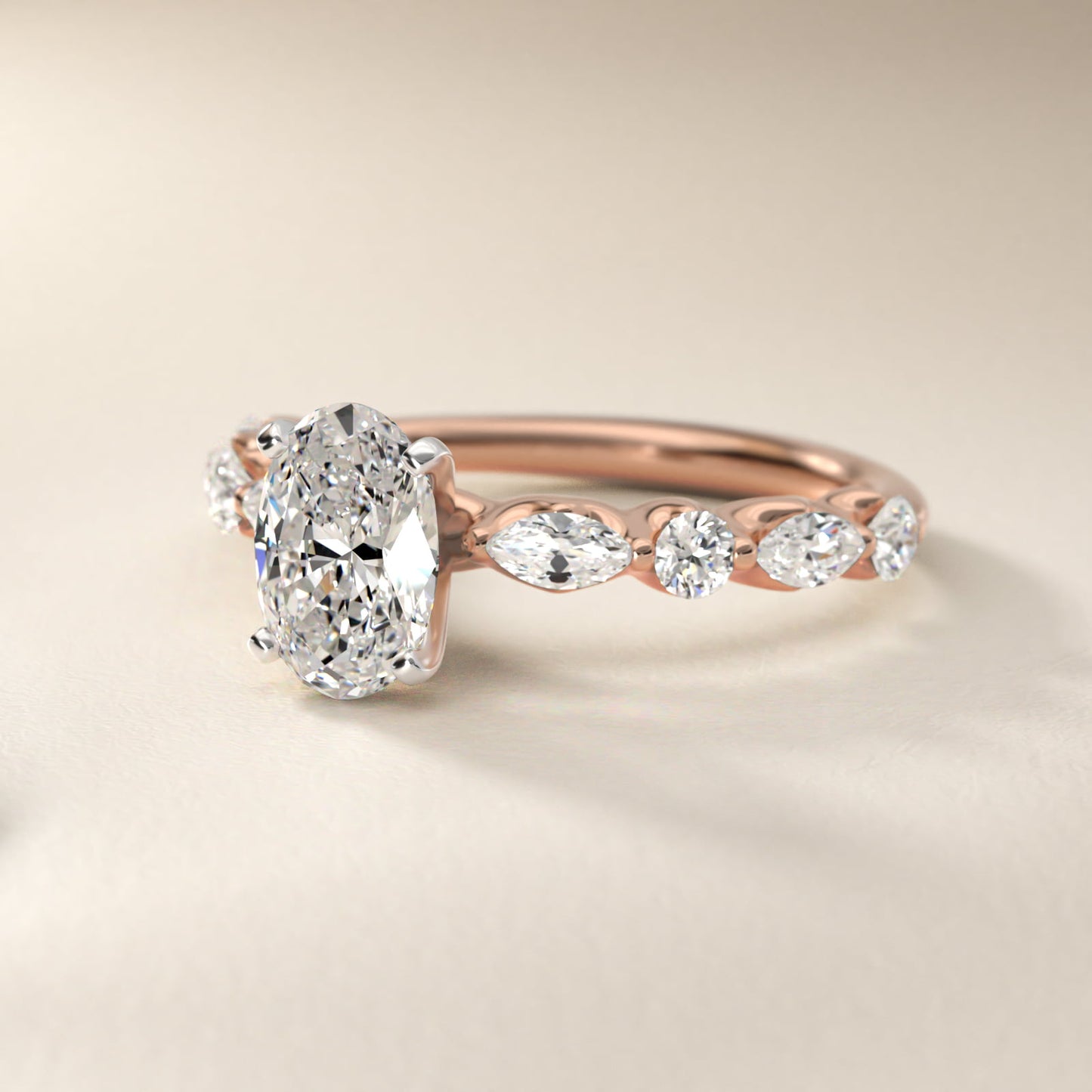 Floating Marquise and Round Engagement Ring in 14k Rose Gold (2/5 ct. tw.) - Oval Center