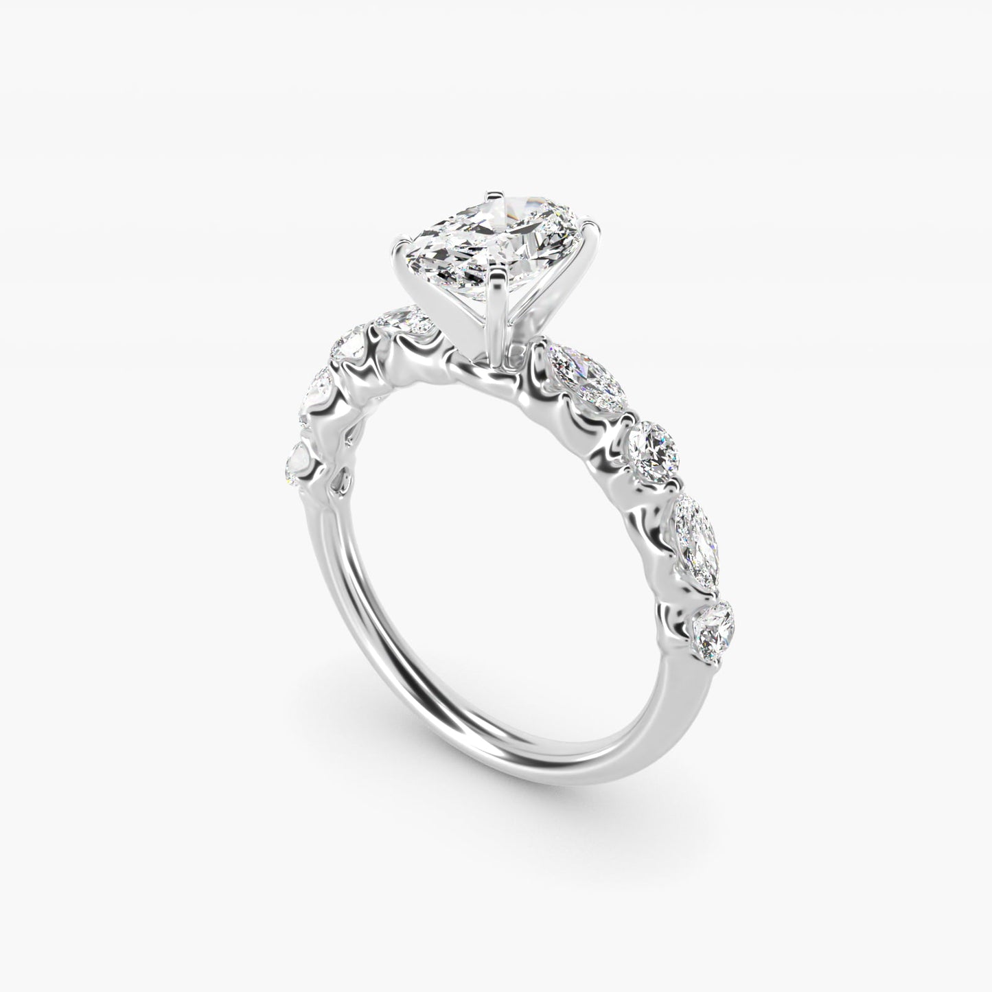 Floating Marquise and Round Engagement Ring in 14k White Gold (2/5 ct. tw.) - Oval Center