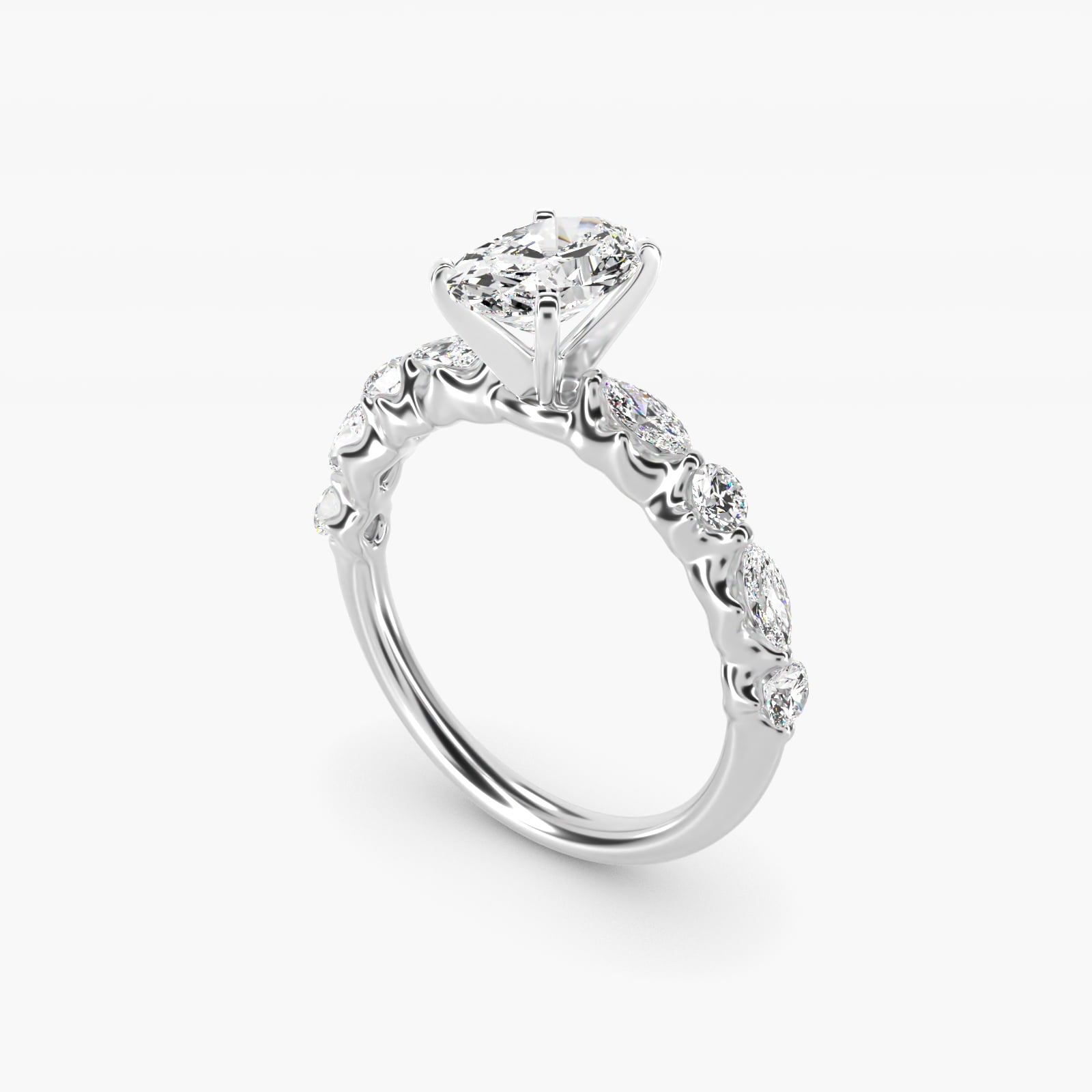 Floating Marquise and Round Engagement Ring in 14k White Gold (2/5 ct. tw.) - Oval Center
