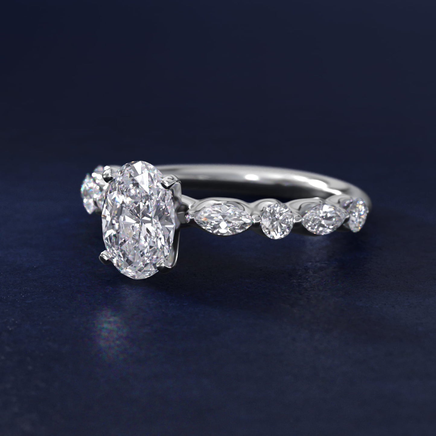 Floating Marquise and Round Engagement Ring in 14k White Gold (2/5 ct. tw.) - Oval Center