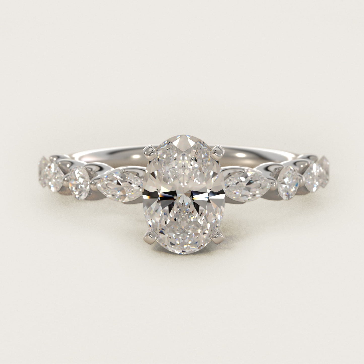 Floating Marquise and Round Engagement Ring in 14k White Gold (2/5 ct. tw.) - Oval Center