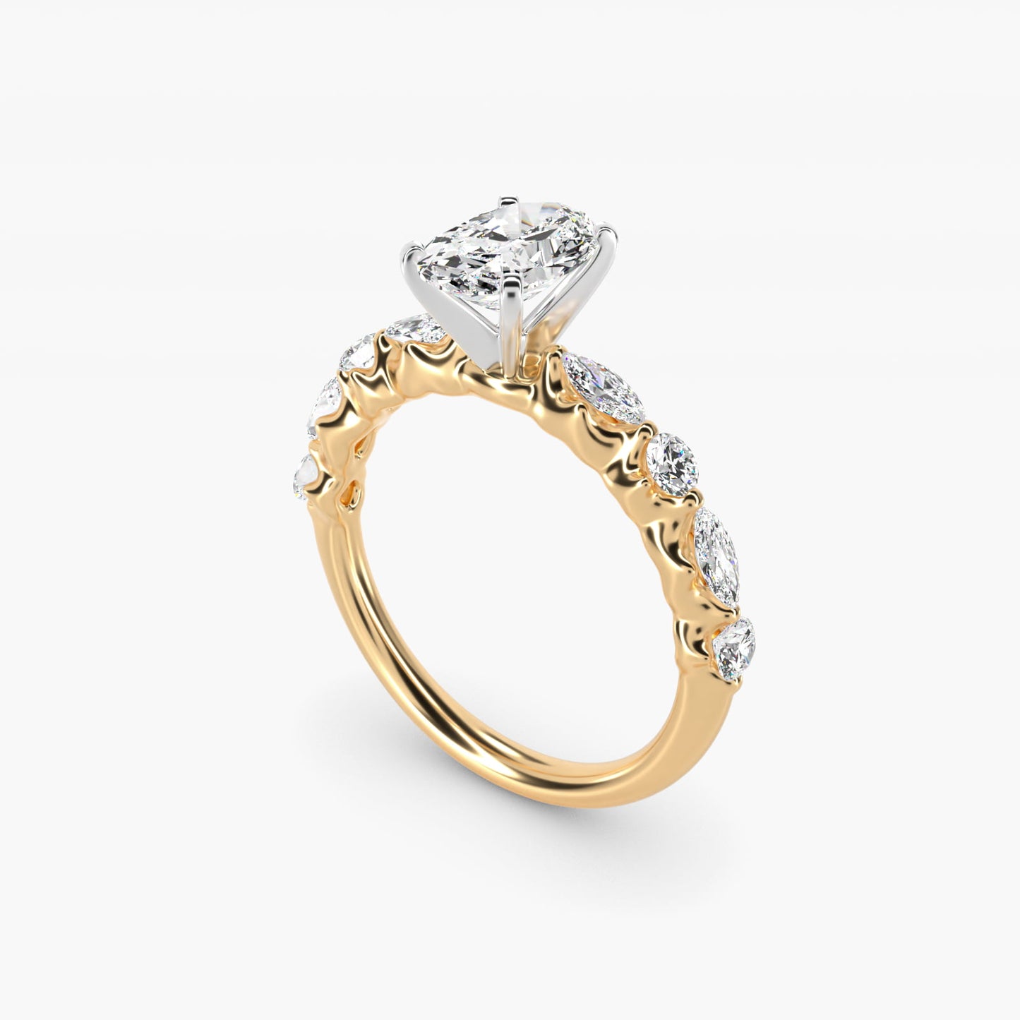 Floating Marquise and Round Engagement Ring in 14K Yellow Gold (2/5 ct. tw.) - Oval Center