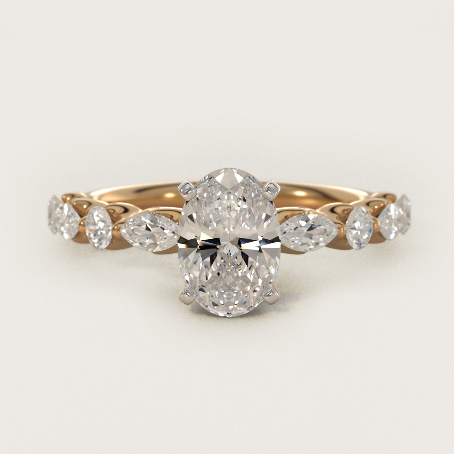 Floating Marquise and Round Engagement Ring in 14K Yellow Gold (2/5 ct. tw.) - Oval Center