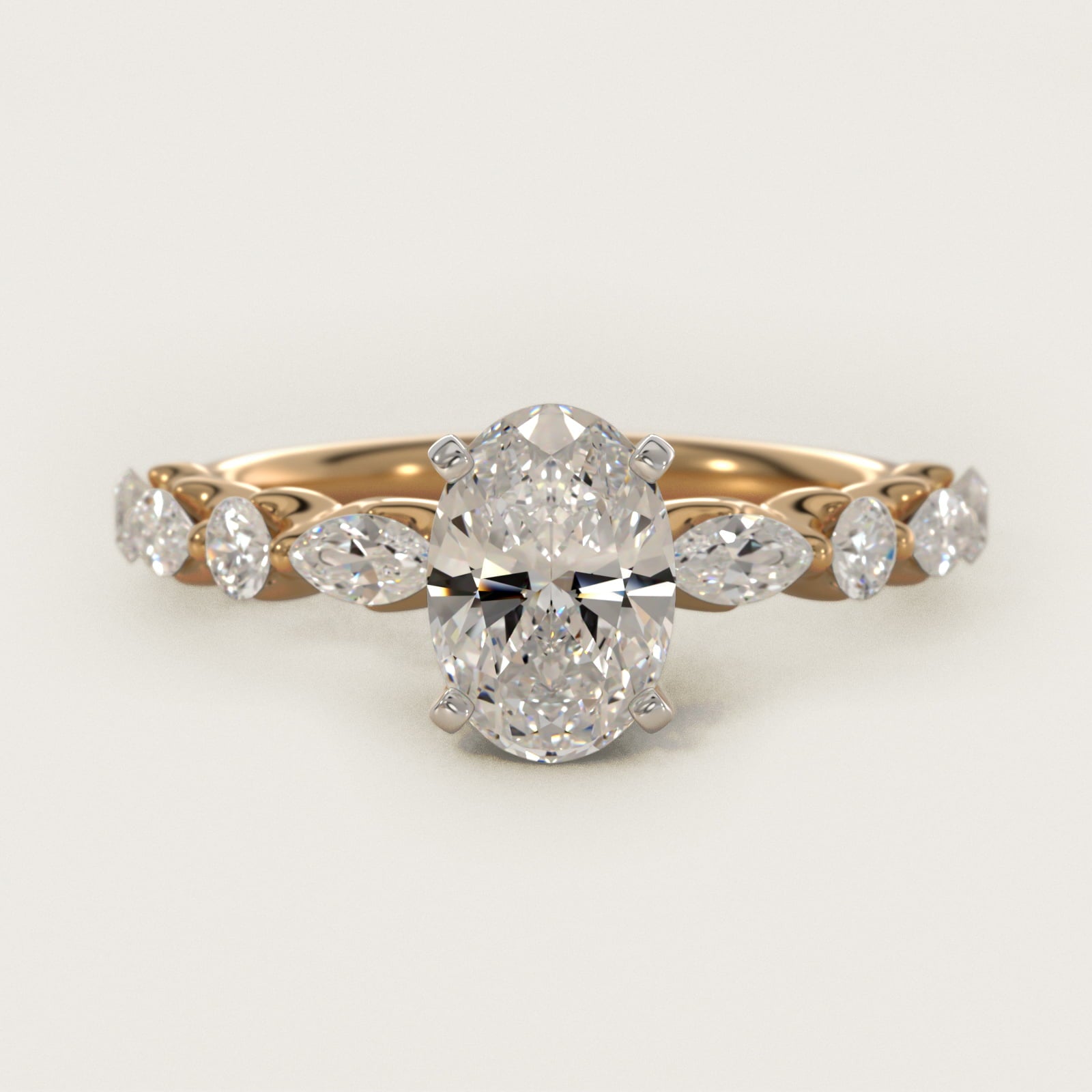 Floating Marquise and Round Engagement Ring in 14K Yellow Gold (2/5 ct. tw.) - Oval Center