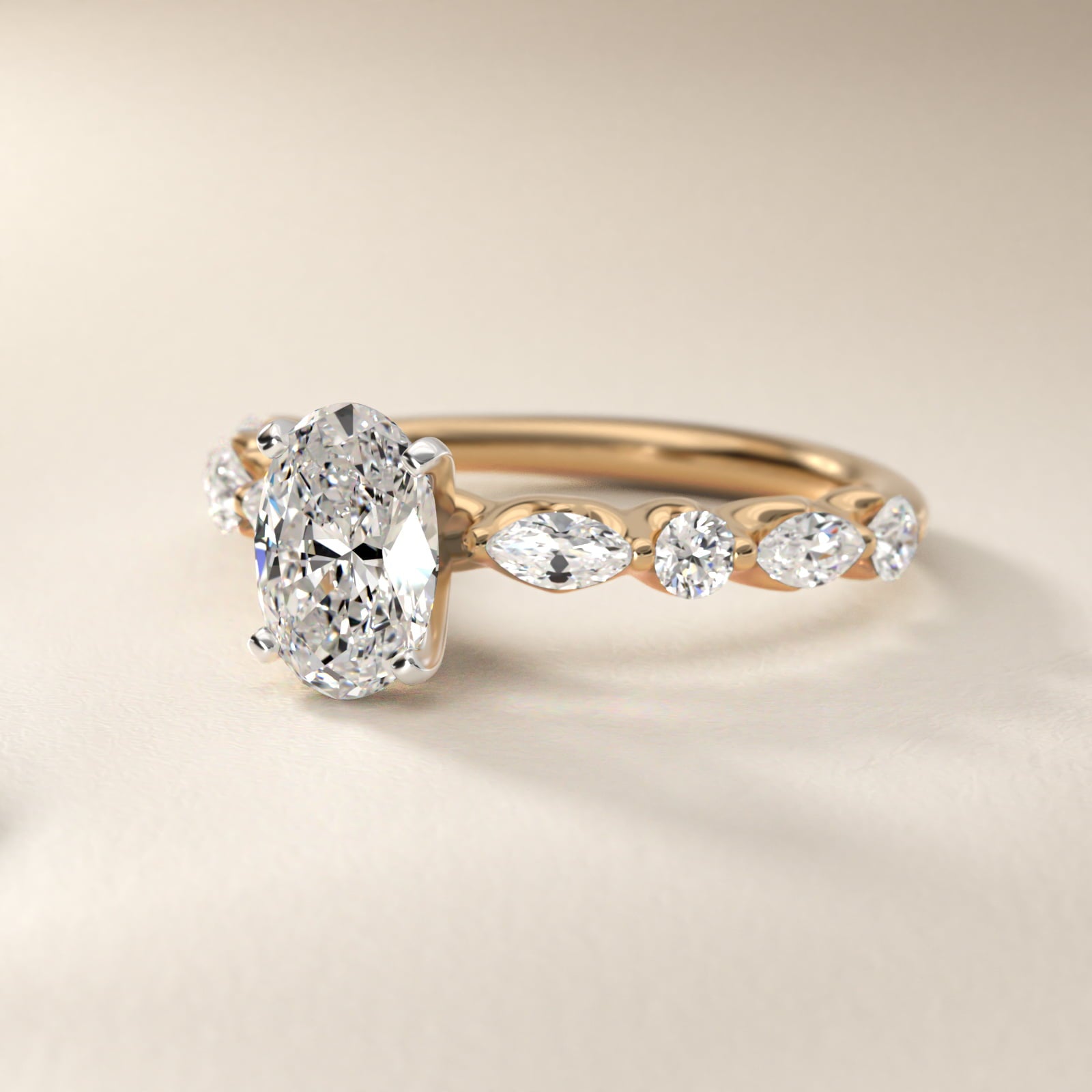Floating Marquise and Round Engagement Ring in 14K Yellow Gold (2/5 ct. tw.) - Oval Center