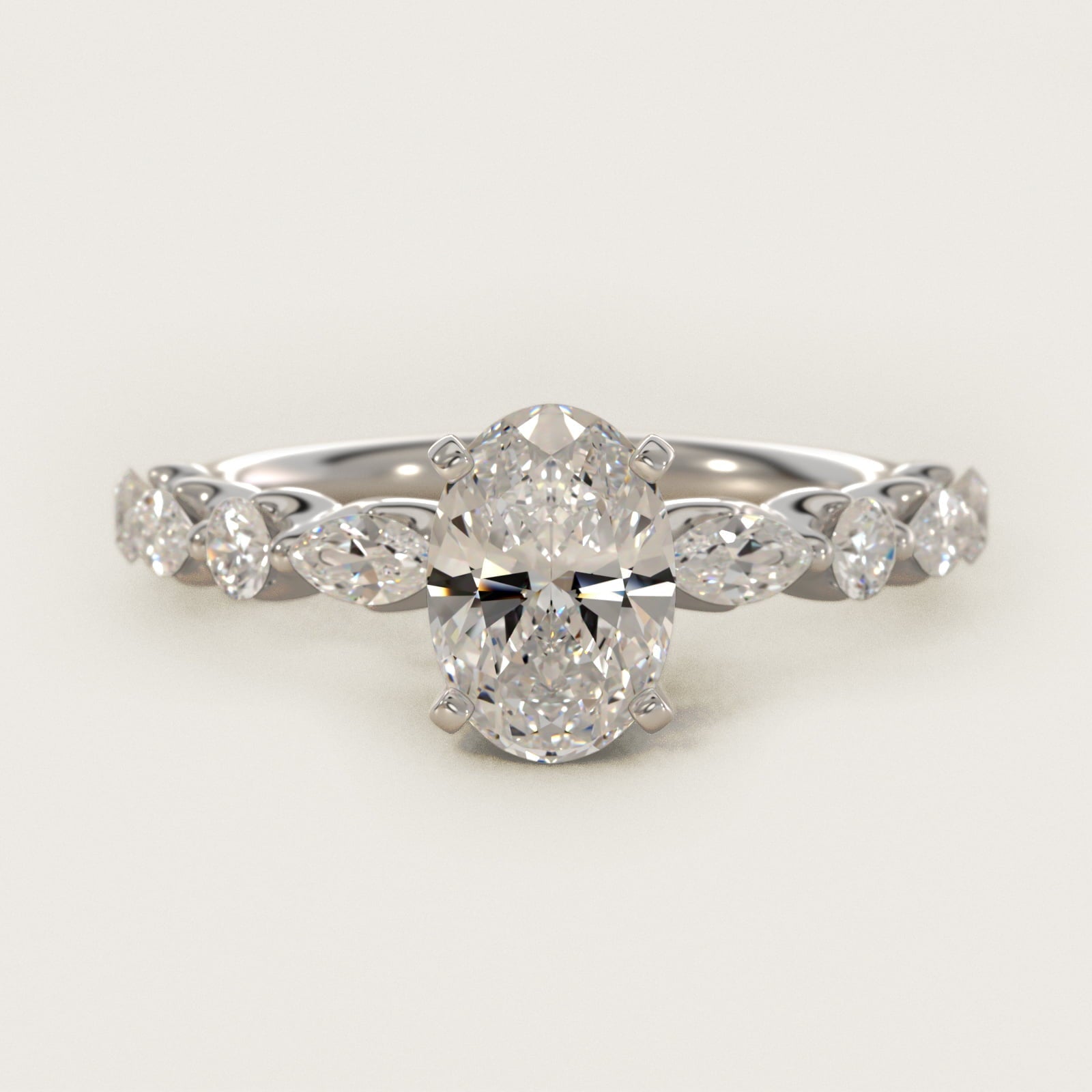 Floating Marquise and Round Engagement Ring in Platinum (2/5 ct. tw.) - Oval Center
