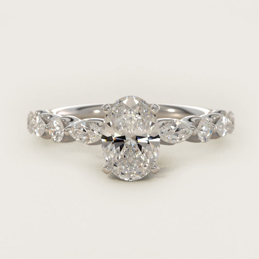 Floating Marquise and Round Engagement Ring in Platinum (2/5 ct. tw.) - Oval Center
