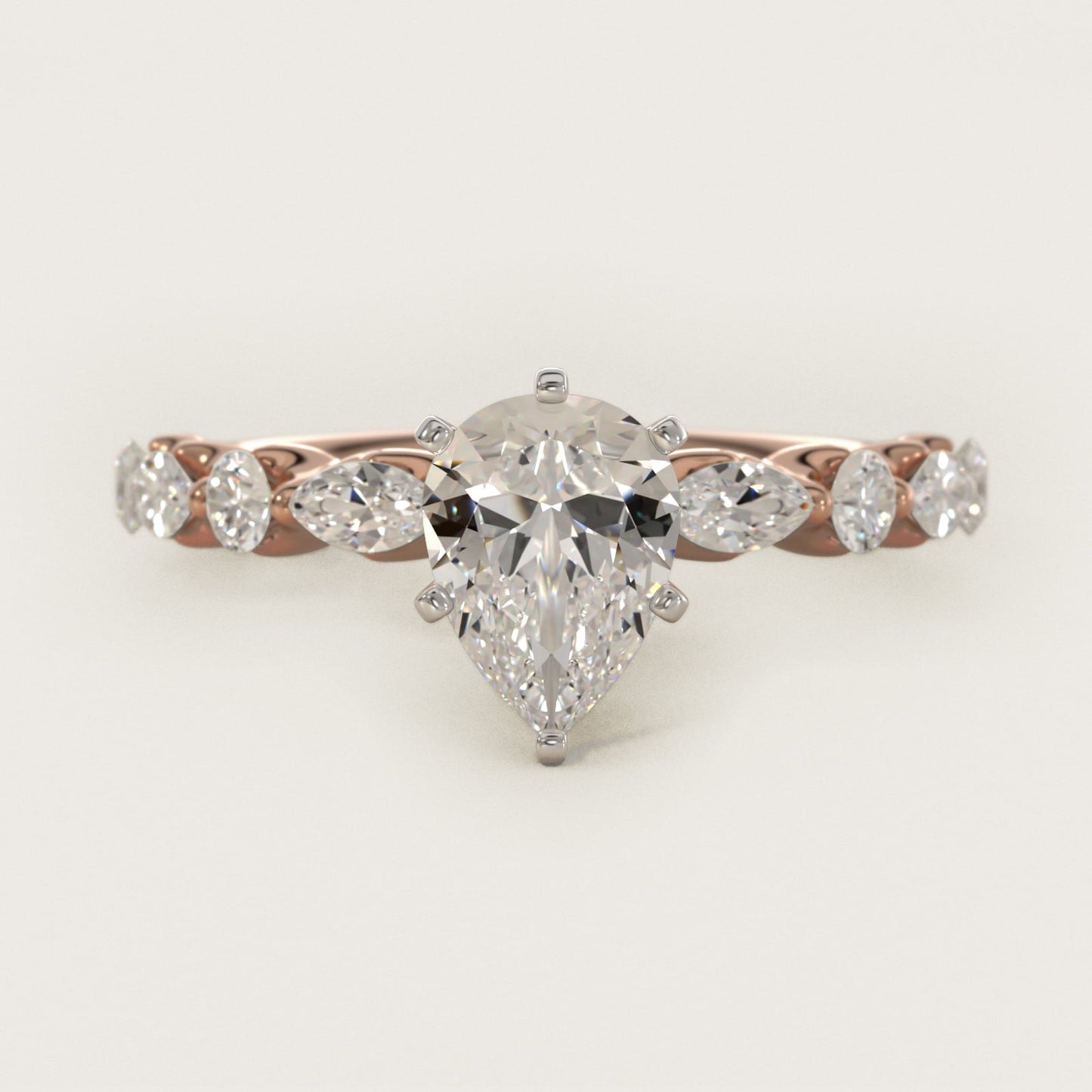 Floating Marquise and Round Engagement Ring in 18k Rose Gold (2/5 ct. tw.) - Pear Center