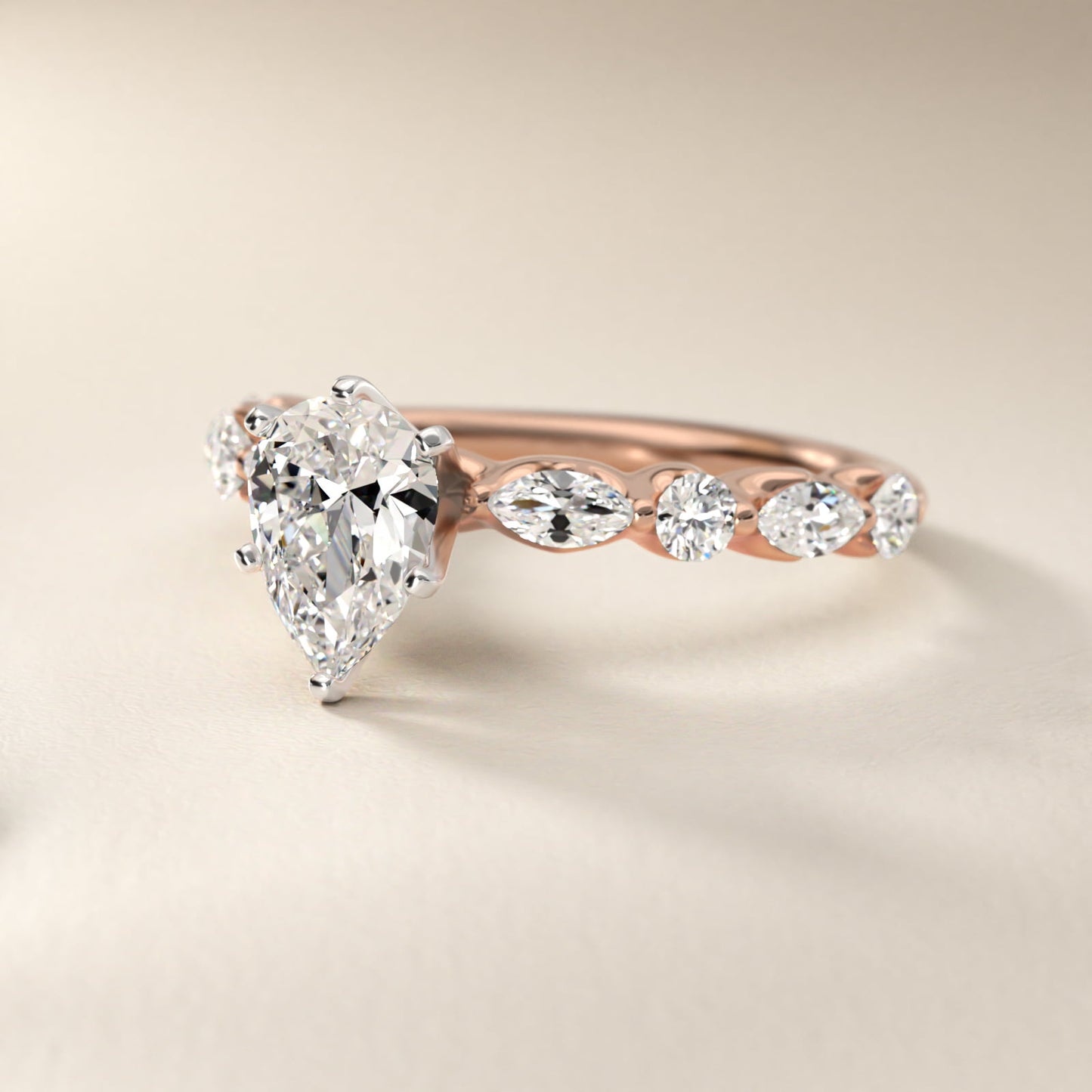 Floating Marquise and Round Engagement Ring in 14k Rose Gold (2/5 ct. tw.) - Pear Center
