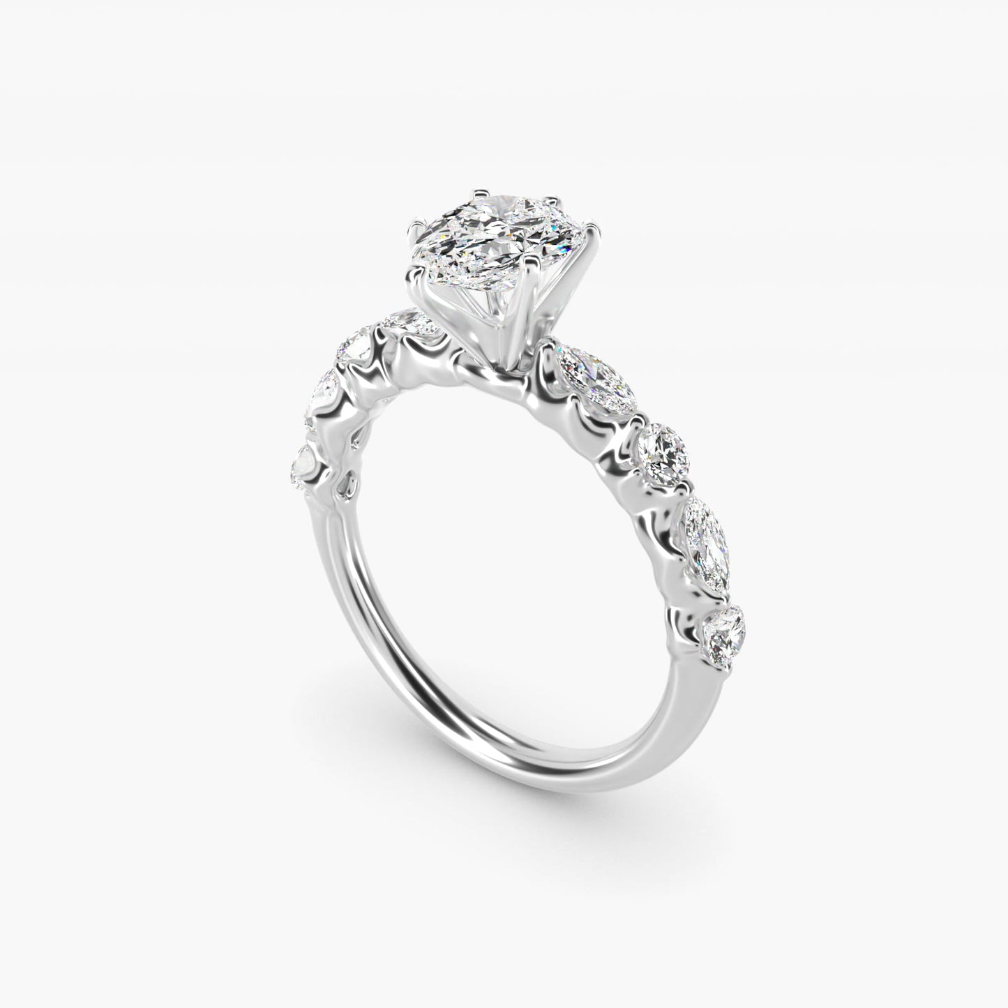 Floating Marquise and Round Engagement Ring in 14k White Gold (2/5 ct. tw.) - Pear Center