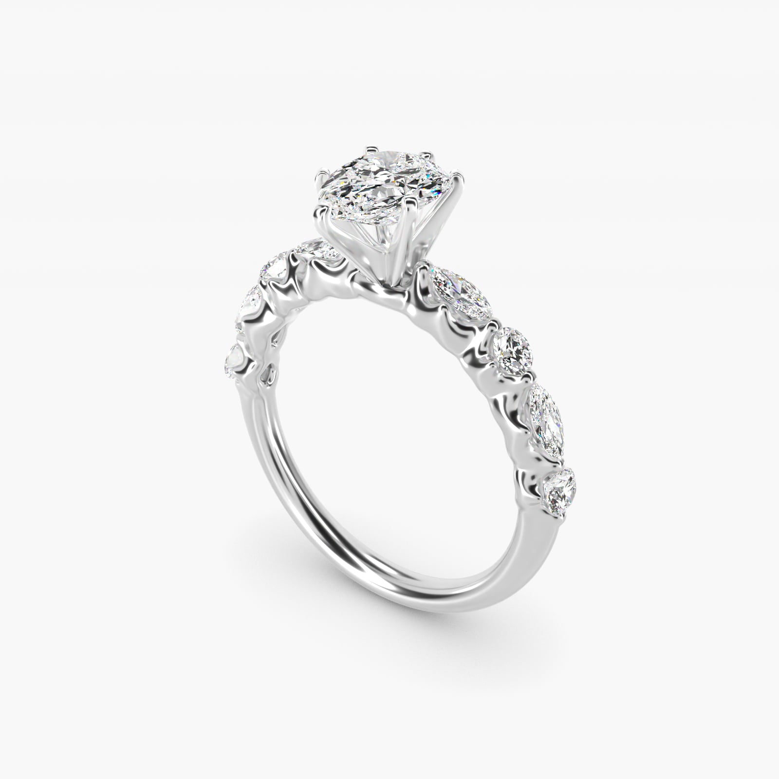 Floating Marquise and Round Engagement Ring in 14k White Gold (2/5 ct. tw.) - Pear Center