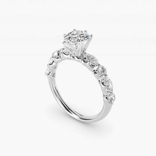 Floating Marquise and Round Engagement Ring in 14k White Gold (2/5 ct. tw.) - Pear Center