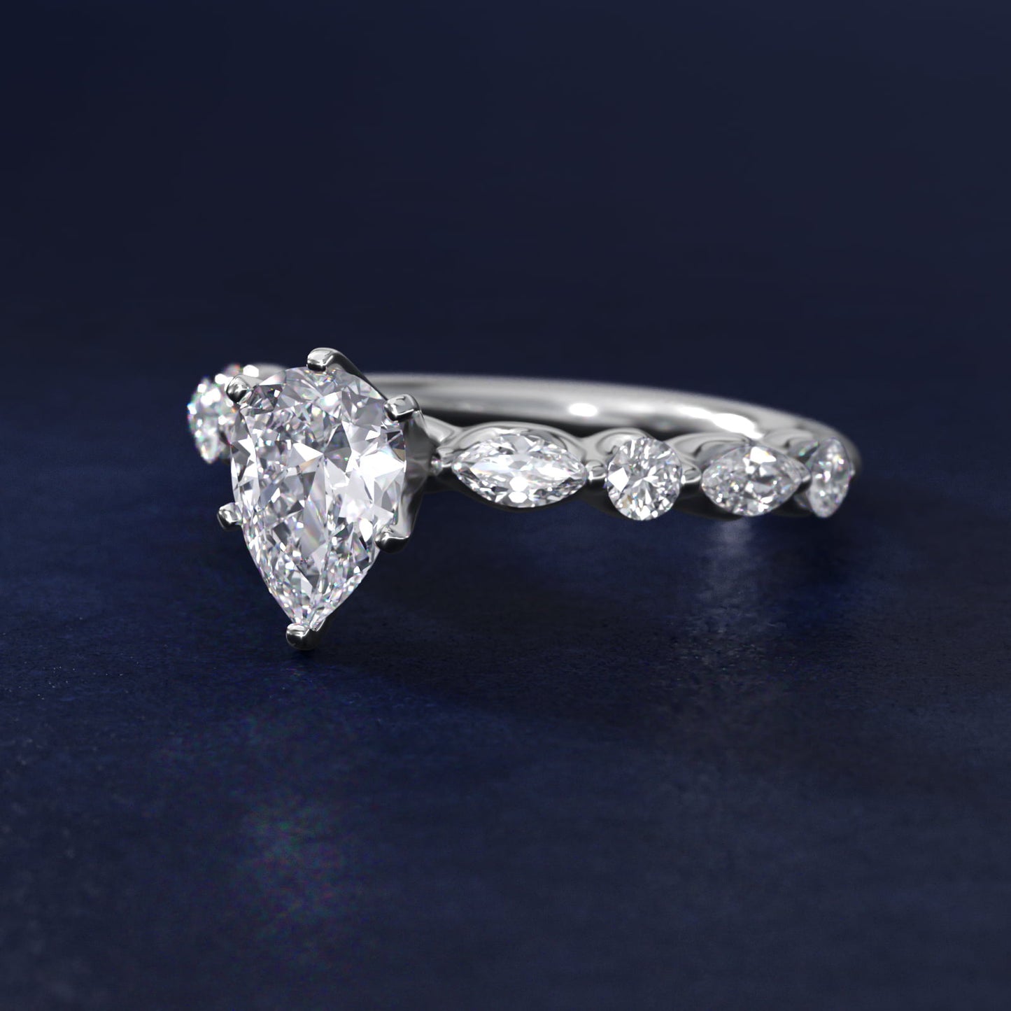Floating Marquise and Round Engagement Ring in 14k White Gold (2/5 ct. tw.) - Pear Center