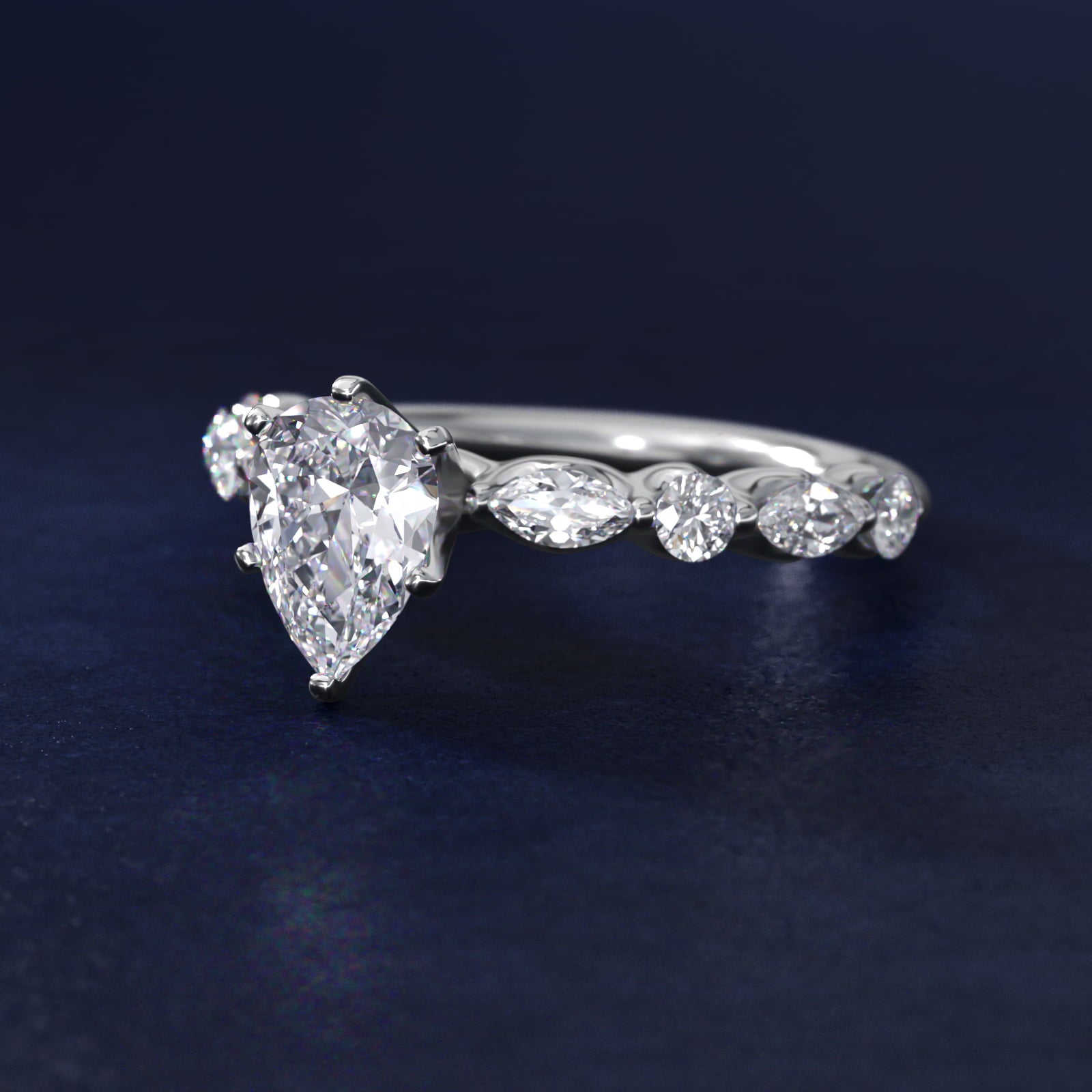Floating Marquise and Round Engagement Ring in 14k White Gold (2/5 ct. tw.) - Pear Center