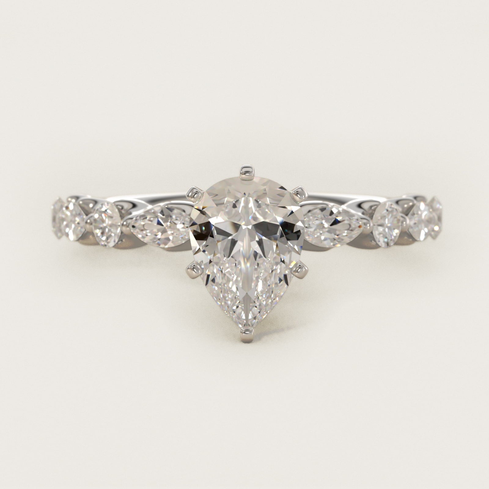 Floating Marquise and Round Engagement Ring in 14k White Gold (2/5 ct. tw.) - Pear Center