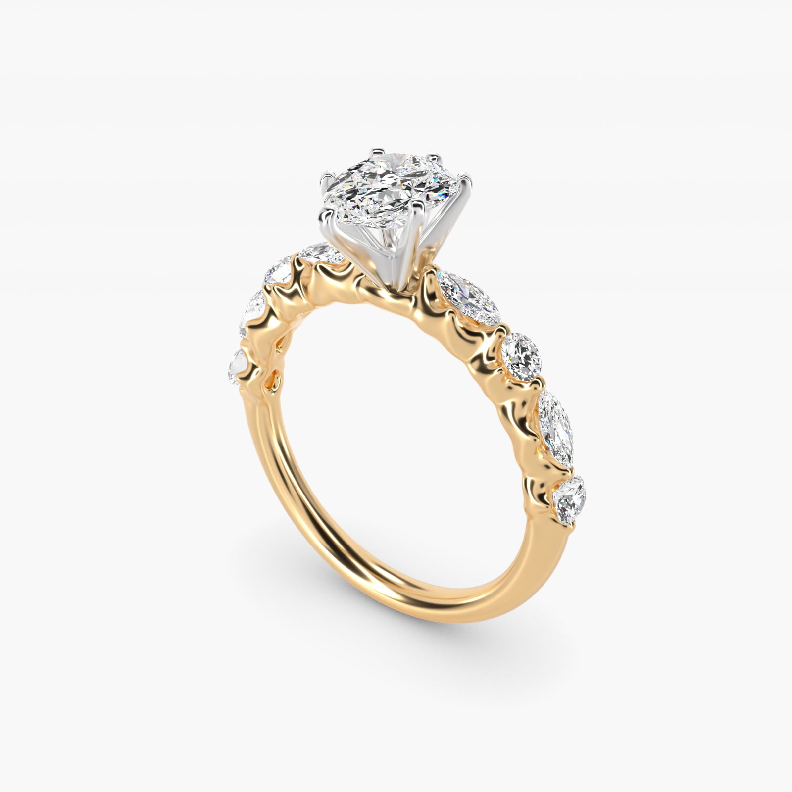 Floating Marquise and Round Engagement Ring in 14K Yellow Gold (2/5 ct. tw.) - Pear Center