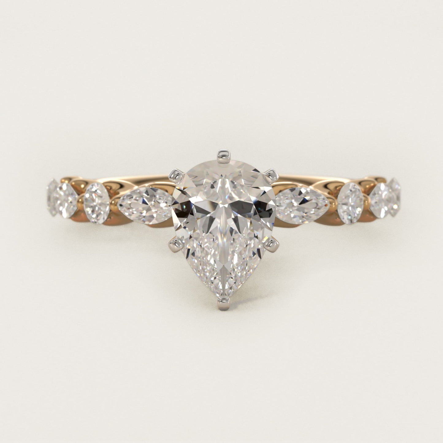 Floating Marquise and Round Engagement Ring in 14K Yellow Gold (2/5 ct. tw.) - Pear Center