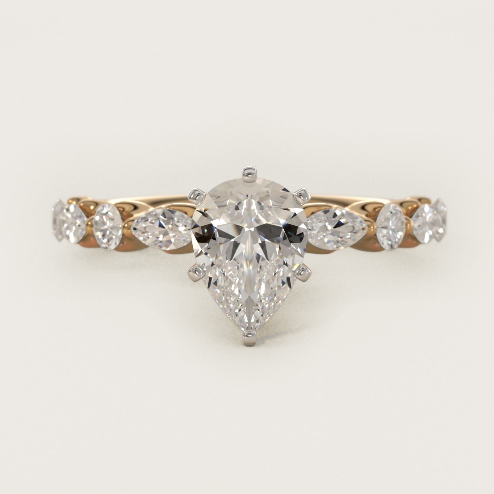 Floating Marquise and Round Engagement Ring in 14K Yellow Gold (2/5 ct. tw.) - Pear Center