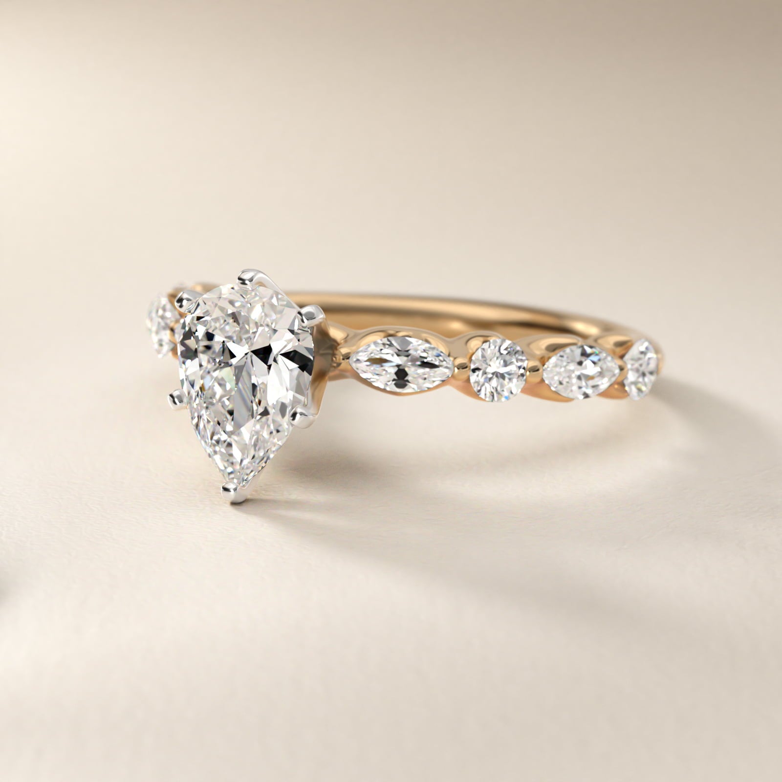 Floating Marquise and Round Engagement Ring in 14K Yellow Gold (2/5 ct. tw.) - Pear Center