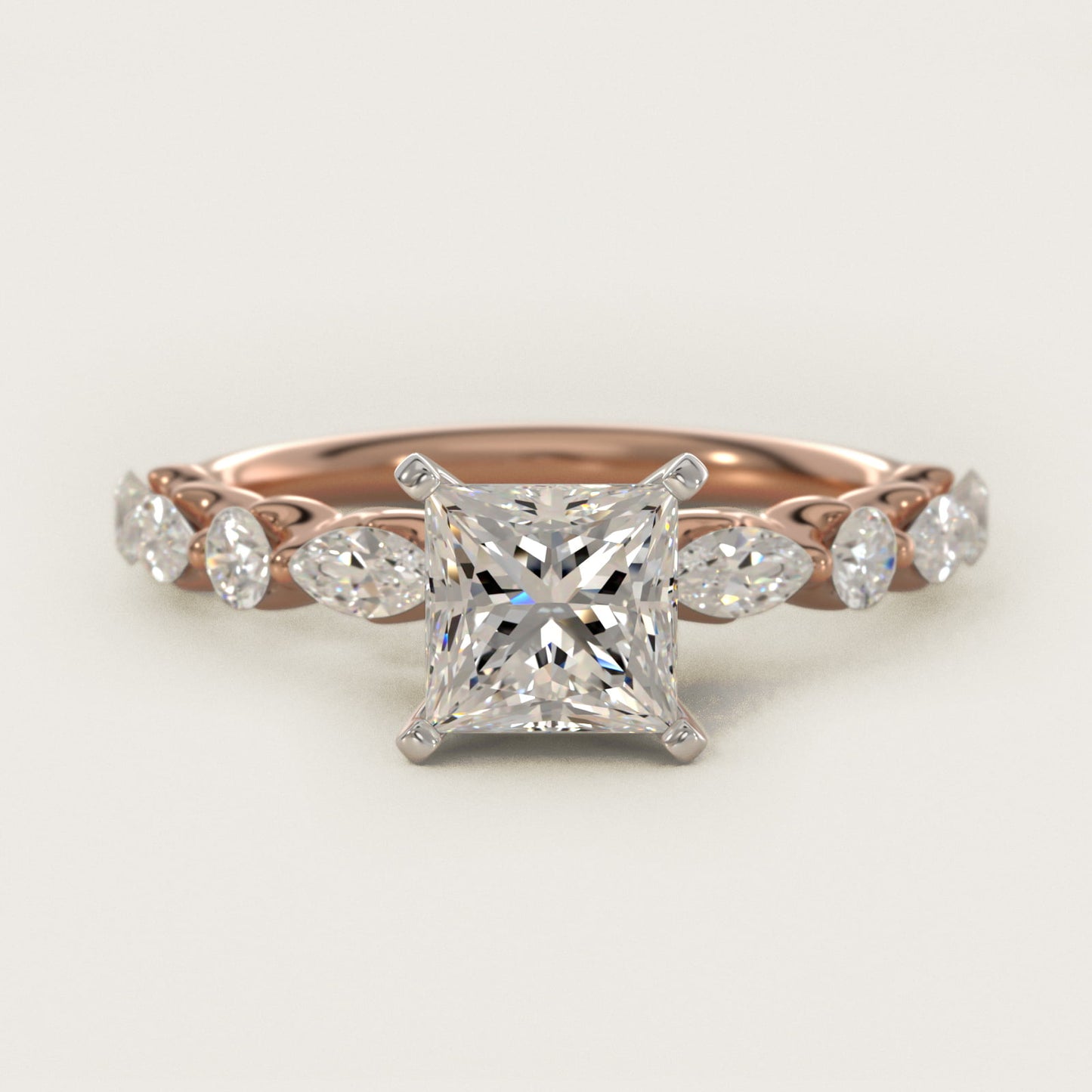 Floating Marquise and Round Engagement Ring in 14k Rose Gold (2/5 ct. tw.) - Princess Center