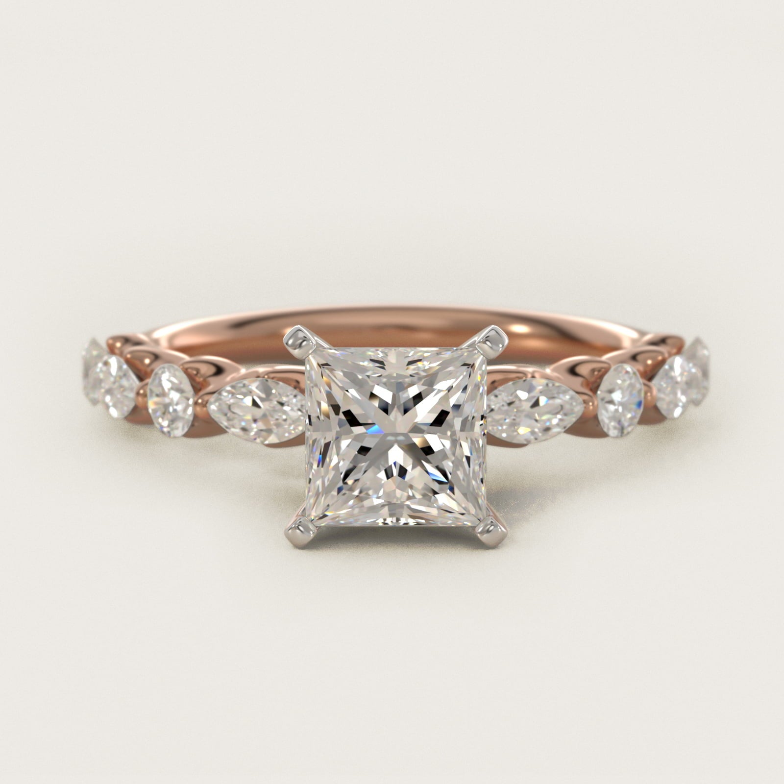 Floating Marquise and Round Engagement Ring in 14k Rose Gold (2/5 ct. tw.) - Princess Center