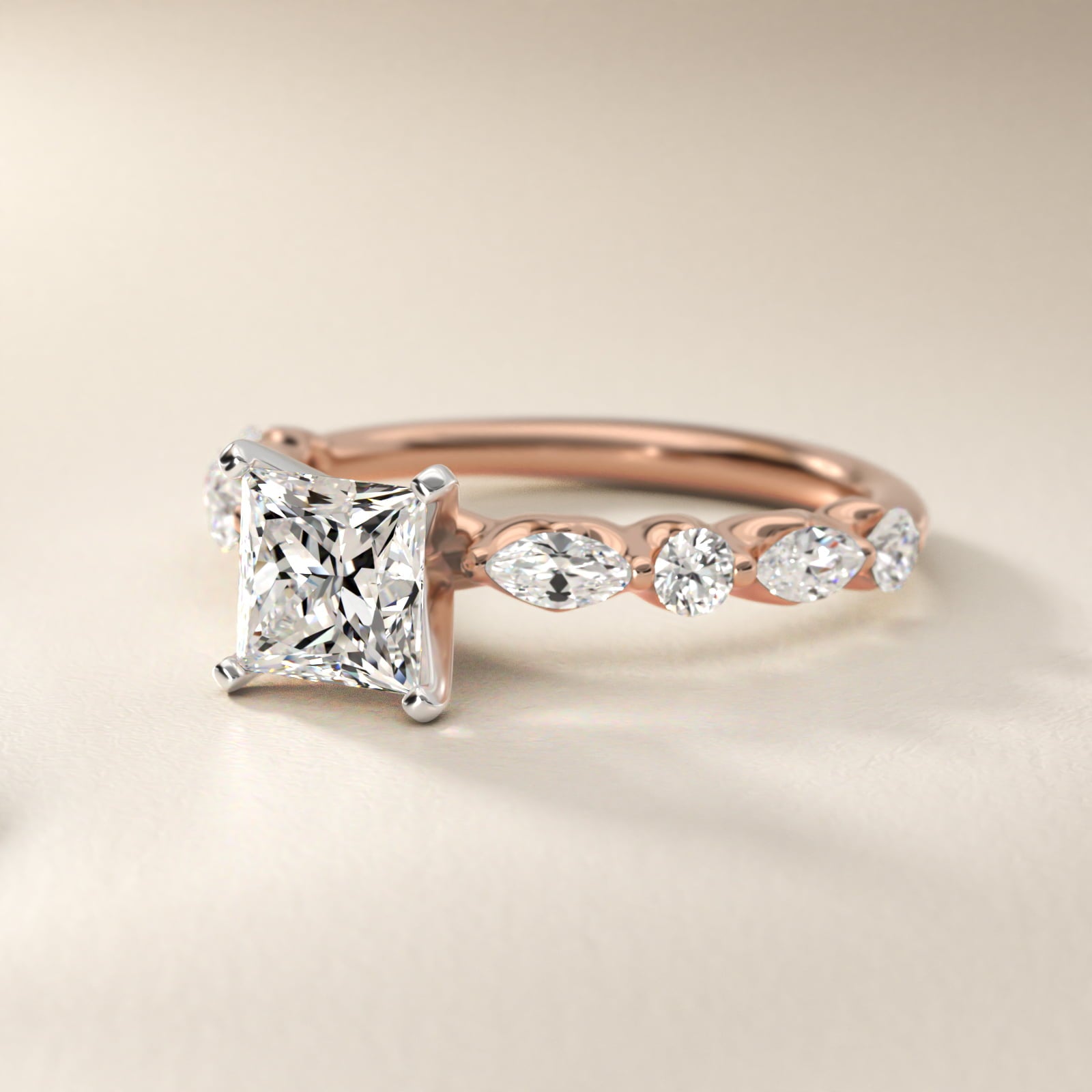 Floating Marquise and Round Engagement Ring in 14k Rose Gold (2/5 ct. tw.) - Princess Center