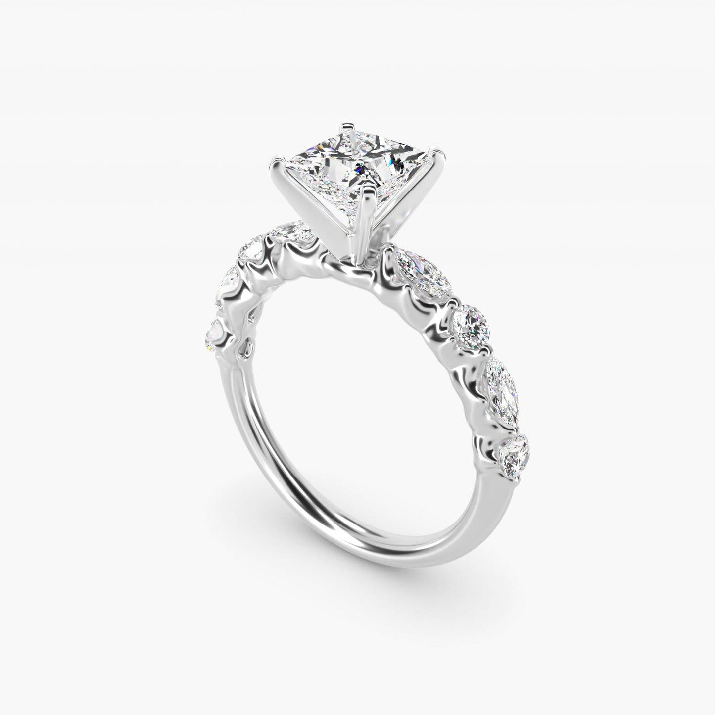 Floating Marquise and Round Engagement Ring in 14k White Gold (2/5 ct. tw.) - Princess Center