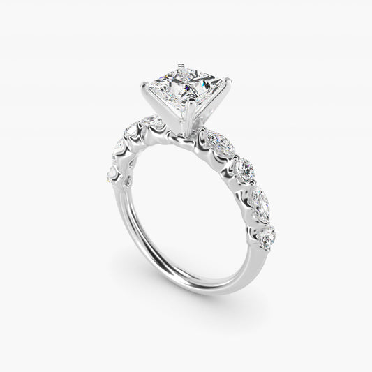 Floating Marquise and Round Engagement Ring in 14k White Gold (2/5 ct. tw.) - Princess Center
