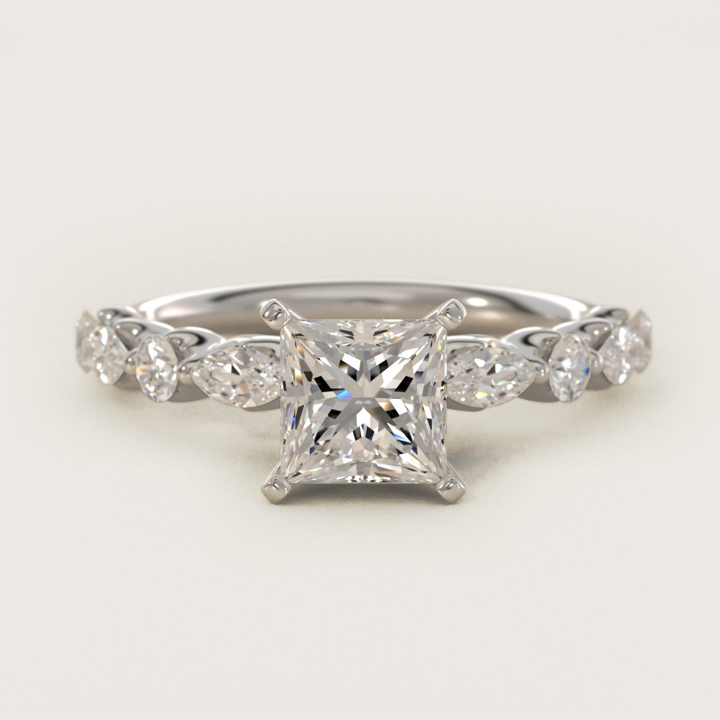 Floating Marquise and Round Engagement Ring in 14k White Gold (2/5 ct. tw.) - Princess Center