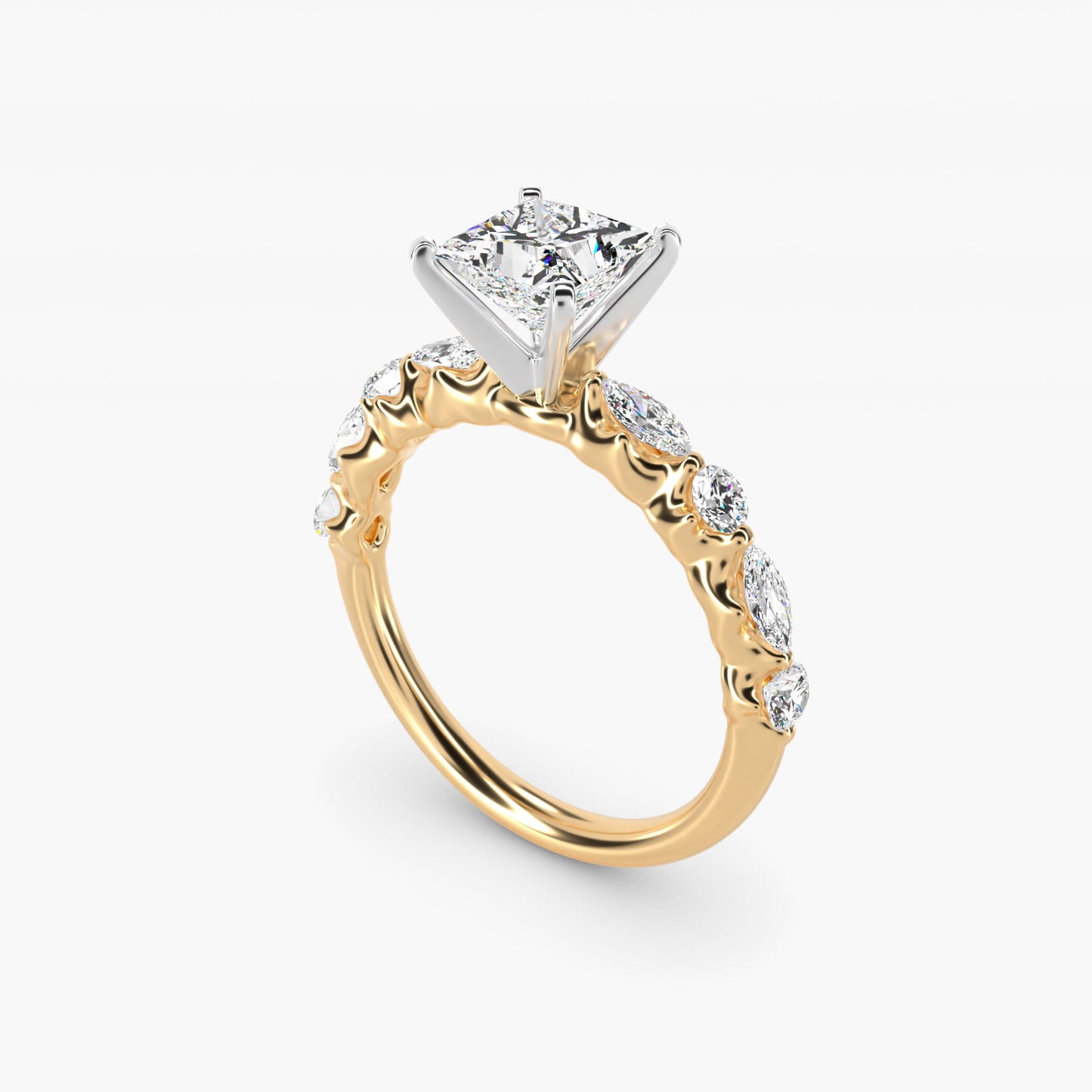 Floating Marquise and Round Engagement Ring in 14K Yellow Gold (2/5 ct. tw.) - Princess Center