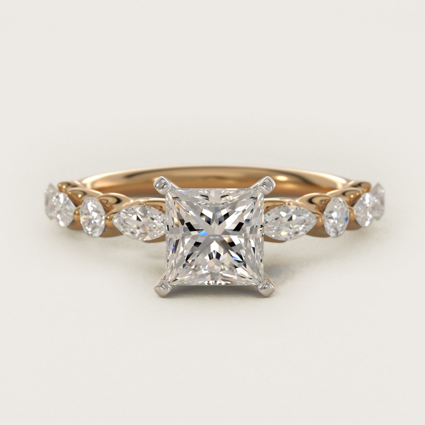 Floating Marquise and Round Engagement Ring in 14K Yellow Gold (2/5 ct. tw.) - Princess Center