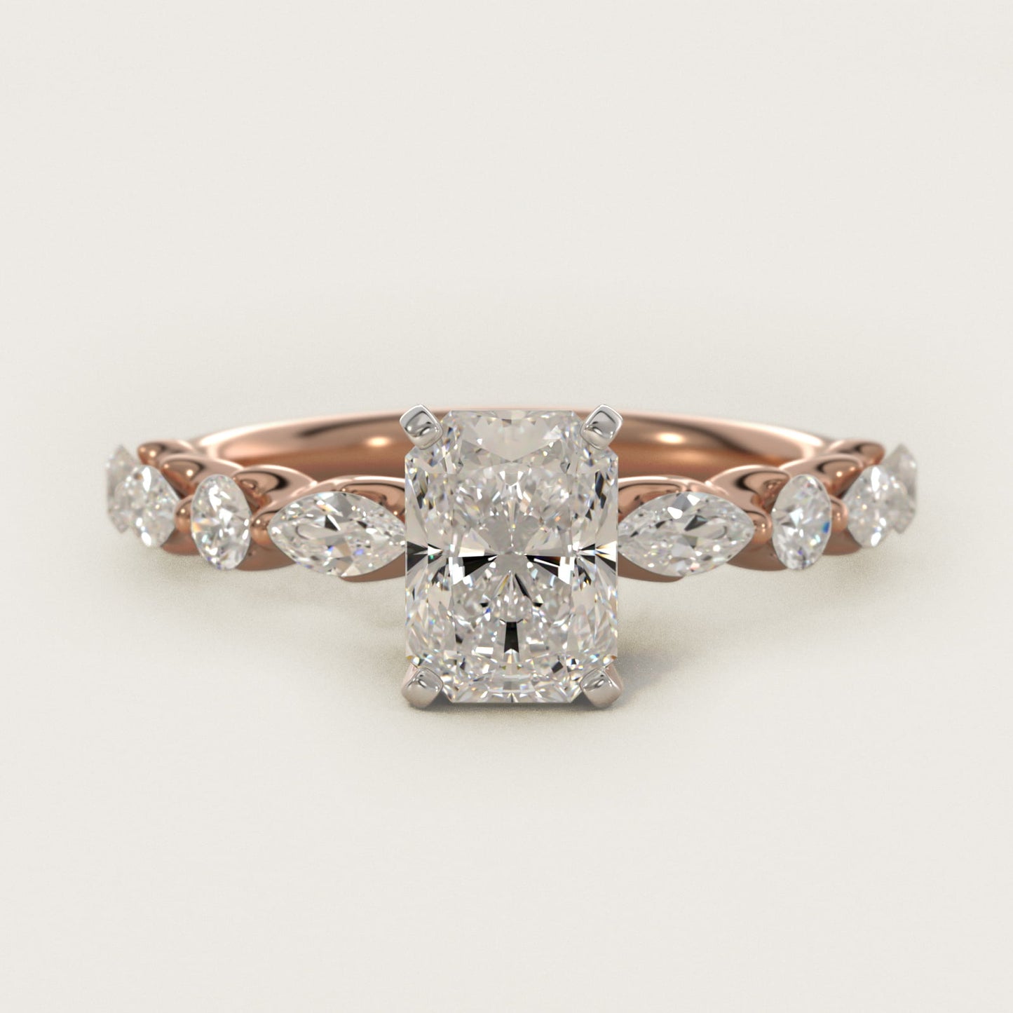 Floating Marquise and Round Engagement Ring in 14k Rose Gold (2/5 ct. tw.) - Radiant Center