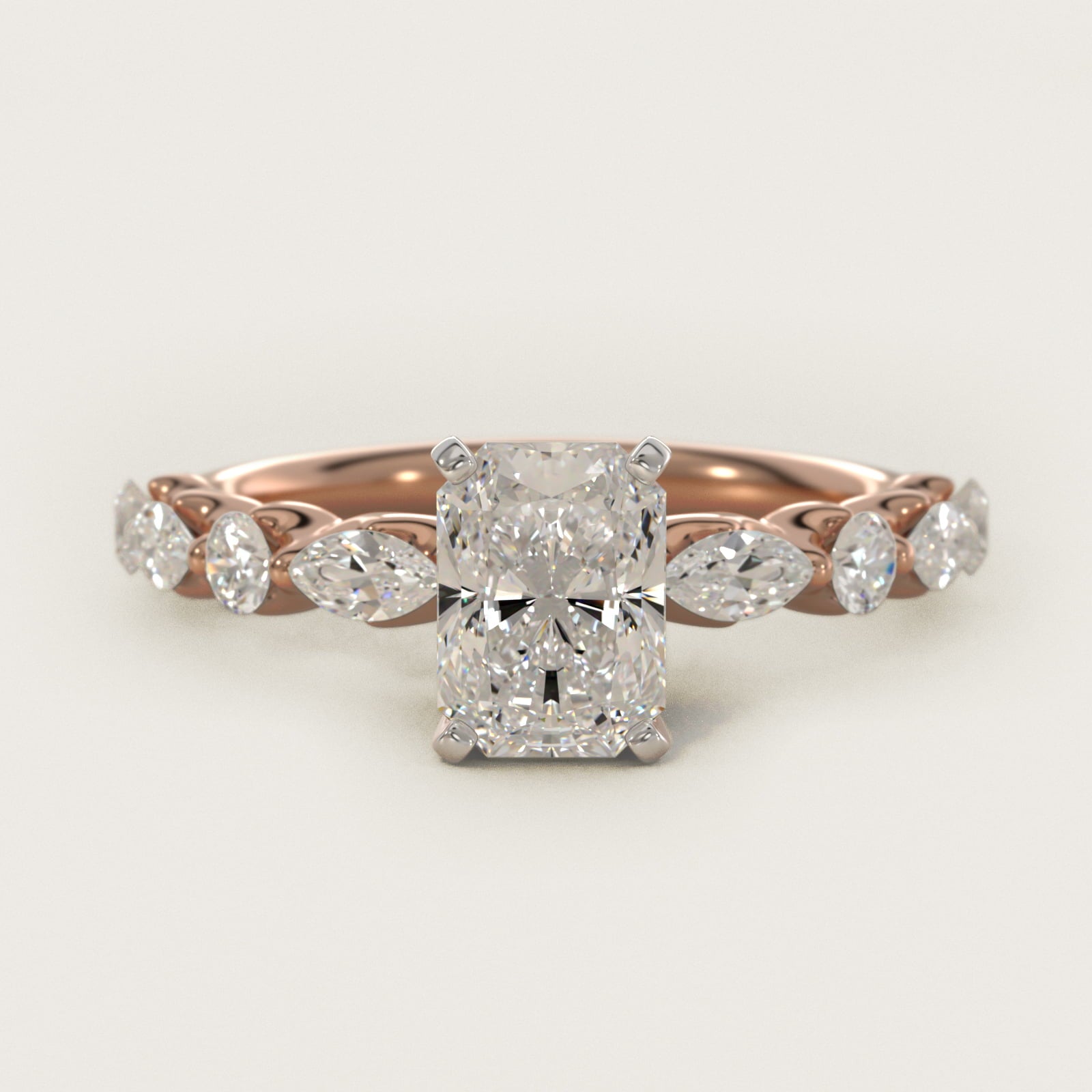 Floating Marquise and Round Engagement Ring in 14k Rose Gold (2/5 ct. tw.) - Radiant Center