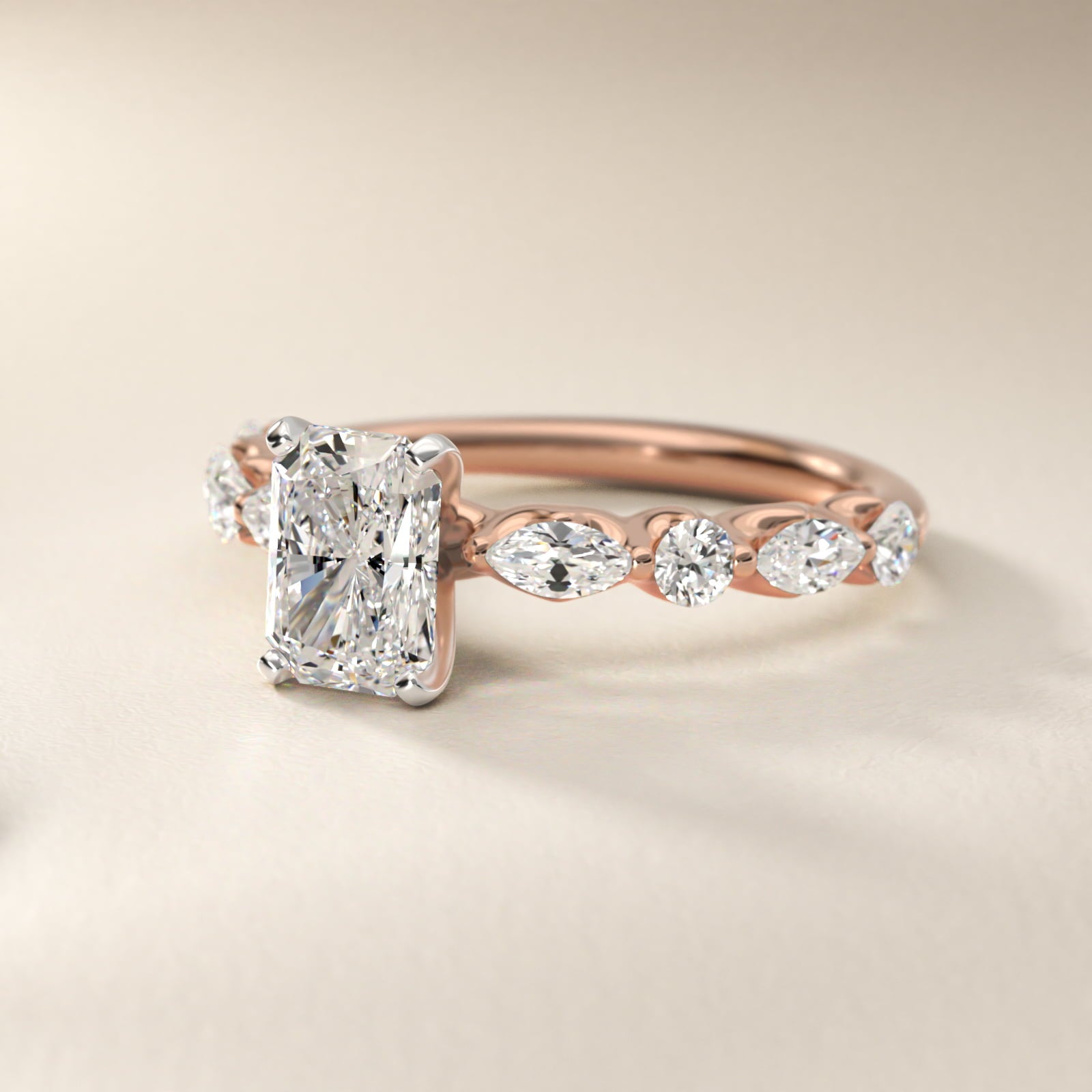 Floating Marquise and Round Engagement Ring in 14k Rose Gold (2/5 ct. tw.) - Radiant Center