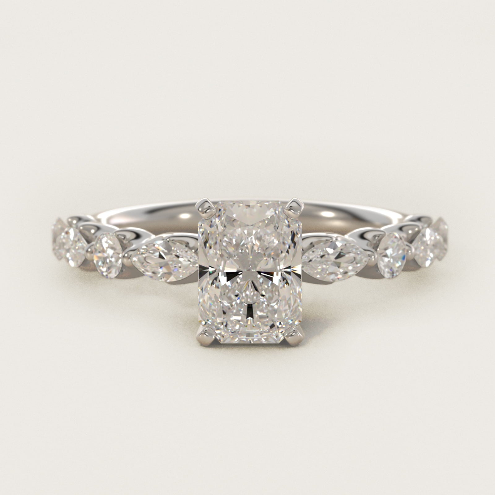 Floating Marquise and Round Engagement Ring in 14k White Gold (2/5 ct. tw.) - Radiant Center